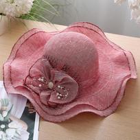 Women's Korean Style Linen Beach Hat Summer Wide Brim Sun Protection with Flower Detail New Wave Edge Adult 56-58cm