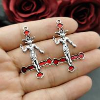5pcs New Enamel Baphomet Goat Inverted Cross Pendants, Satan Charm, Satanic, LuciferDevil ,DIY Handcrafted Jewelry Accessories