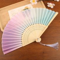 Portable Colorful Hand Folding Fan Wooden Handle Traditional Chinese Style Fan Vintage with Tassel Classic Fan Home Decoration