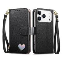 For iPhone 17 16 15 14 13 12 Pro Max PU Leather Wallet Case Zipper Pocket Card Holder 3 Card Slots Wrist Strap Kickstand Case For iPhone 12 juoda