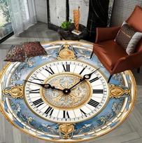 Elegant Vintage Clock Round Area Rug Roman Numeral Gear Print Durable Non-slip Decorative Carpet for Living Room Bedroom 80cm x 80cm