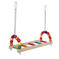 Wooden Bird Cage Standing Colorful Pet Suspension Bridge Chewing Training Toys  Interaction