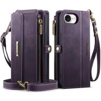 For iPhone 17e Wallet Case, RFID Blocking PU Leather Case Women Men Kickstand Flip Cover Wrist Strap Zipper Card Holder Slots For iPhone 17e violetinė
