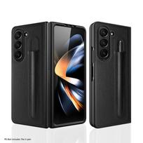 For Samsung Galaxy Z Fold 5 Lychee Leather Case Business with S-Pen Slot & Built-in Tempered Glass Folding Protection Cover For Galaxy Z Fold 5