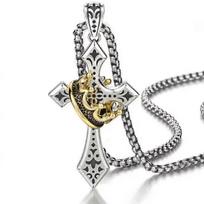 Crown Cross Necklace,Copper Pendant Necklace with Titanium Steel Chain 1-5pcs 1pc
