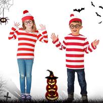 [LAMONKE] Halloween Costume - Where's Wally Kids' 3-Piece Set - Costume for Stage Performances, Christmas, New Year's Parties, Year-End Parties,