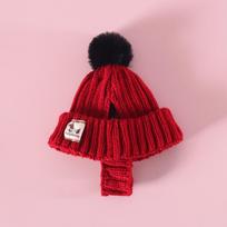 Warm Knitted Dog Hat Ear Exposed Pompon Pet Hat Fashion Pet Headwear  for Cats Puppy S raudona