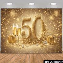 2D Sparkly 50th Birthday Backdrop for Golden Anniversary Party 47.2x31.5inch/120*80cm