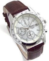 Chronograph wristwatch with genuine leather domestically distributed Seiko white and deep strap, product, brown, SND363P1-DB [Used] ruda
