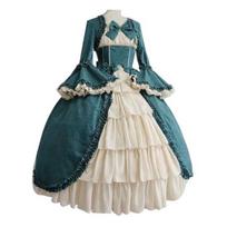 Ponios Retro kvadratinis kaklo aptemptas juosmuo Bowknot viduramžių suknelė Cosplay vakarėlio kostiumas S