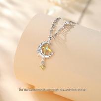 Tichia S925 Sterling Silver Star & Moon Necklace: Elegant, Versatile Summer Fashion Clavicle Chain for Women 925 Silver žvaigždė