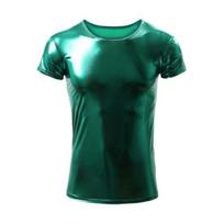 Summer Men T-shirt Glossy Surface Bronzing Slim Fit O Neck Solid Color Short Sleeves Pullover Party Club Performance Dance Streetwear Top S