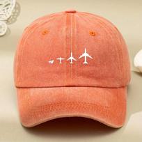 Retro airplane print washed baseball cap adjustable for both Unisex and Women breathable black casual outdoor activity sun hat Adjustable