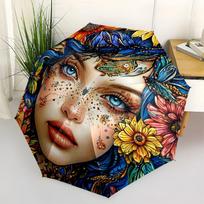 Floral Fantasy: Vibrant Artwork on CanvasUmbrella with Cute Design,Portable 3-Fold Compact Umbrella for Men&Women,Valentine's Day Mother's D