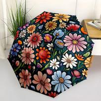 Colorful Floral Garden Art Print-Vibrant Flower Pattern Wall DecorUmbrella with Cute Design,Portable 3-Fold Compact Umbrella for Men&Women,V