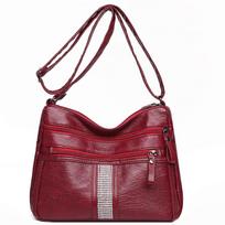 Vidutinio amžiaus ir vyresnio amžiaus motinos rankinė Minkštos odos moteriška peties rankinė Deimantais puošta vintažinė crossbody rankinė