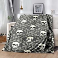 Black & Yellow Skull Flannel Blanket, Soft Warm Throw with Punk Skull Print, Cozy Bedding for Gothic & Rock Fans 80cm x 120cm