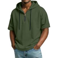 Short Sleeve Hoodie Zip Up Casual Top for Men Suitable for polo shirts for men and t shirts for man tshirts shirts for men L armijos žalia spalva
