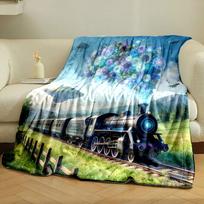 1PC Fairy Tale World Floral Vintage Train Printing Adult Children Warm Blankets Home Travel Car Soft Comfortable Luxury Gifts 75x90cm