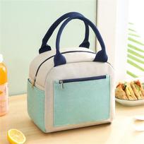 Insulated Lunch Bag Portable Bento Box Cooler Bag with Front Zipper Pocket and Double Handles for Food Storage and Transport