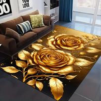 Golden 3D Rose Pattern Area Rug,Soft Touch&Non-Slip,Fade-Resistant Floor Mat for Bedroom&Living Room Decor,Thick Comfortable 40x60cm