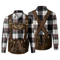 Men's Oktoberfest 3D Print Loose Fit Long Sleeve Shirt with Turn-Down Collar Casual Vintage Style Breathable Shirt for Outdoor Party and Commuting L