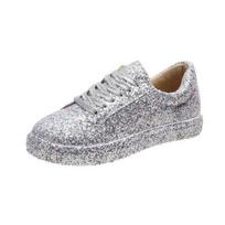 Sliver Bling Glitter Flat Women Vulcanize Sneakers Breathable Lace Up Casual Sport Shoes for Girls Daily Outdoor Walking 35 sidabras