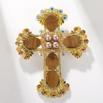 Bo Xin Yun Retro Wood Grain Cross Brooch with Stone and Pearl Accents – Court Style Corsage Pin