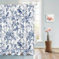 Vintage Blue & White Porcelain Shower Curtain - Birds Design, 72x72 Inches, Artistic Bathroom Decor, 12 Hooks Included (as the picture,90X180cm)