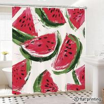 Hand Painted Style Watermelon Pieces Shower Curtain Vibrant Red Green Black Cream Background Summer Bathroom Decor (as the picture,W90xH180CM)
