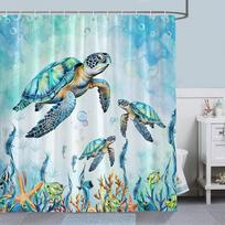 Nautical Coastal Jellyfish Shower Curtain Teal Ocean Underwater Sealife Coral Seahorse Sea Turtle Polyester Fabric Bath Curta (as the picture,35x70in-90x180cm)