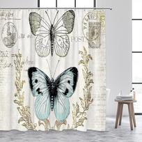 Forest Butterfly Shower Curta Flowers Green Plants Butterflies Nature Waterfall Bath Curtain Fabric Bathroom Decor with Hooks (as the picture,90x180cm35x71in)
