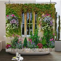 Flowers Scenery Waterproof Shower Curta Rural Street Flowers Bathroom Curta Polyester Fabric Washable Decor Bath Curta (as the picture,90x180cm-35x70in)