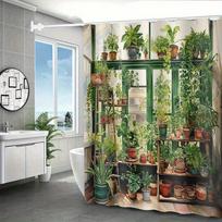 Indoor Garden Shower Curtain Waterproof Fabric Bathroom Curta Retro Window Plant Pot Bath Screen Divider Home Decor With (as the picture,90x180cm35x71in)