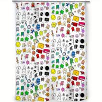 Cartoon Doodle Shower Curtain with Funny Objects and Faces Waterproof Polyester Bathroom Decor for Kids and Teens (as the picture,W90xH180CM)