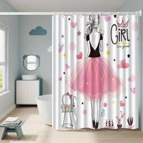 Pink Ballerina Shower Curtain, Cute Girl with Crown Bathroom Decor, Love Yourself Quote, Waterproof Fabric Bath Curtain (as the picture,W90XH180cm)
