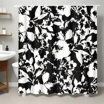 Shower Curtain 71x71  Abstract Floral Print – Bold Black & White Ink-Wash Flowers on White, Waterproof Polyester, Grommet Top (as the picture,W90xH180CM)