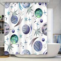 Starry Night Space Shower Curtain Fabric for Bathroom Decor Waterproof Home Decoration Blue Green Purple Stars Planets Moon Hand (as the picture,W90xH180cm)