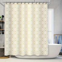 Elegant White Bath Curtain with Gold Pattern Home Decor Shower Curtain for Bathroom Decorations Waterproof Fabric Bathtub Liner (as the picture,90x180cm)