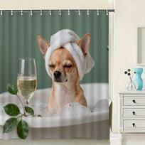 Funny Chihuahua Shower Curtain, Dog Spa Bath Print, Humorous Animal Bathroom Decor, Waterproof Fabric Panel (as the picture,W90XH180cm)