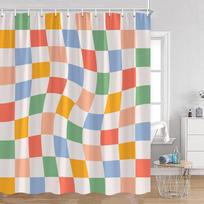 Colorful Checkerboard Shower Curtain Black White Blocks Distorted Chess Board Bathroom Curtain Modern Abstract Bath Decorations (as the picture,90x180cm-35x70in)