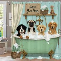 Funny Dog Bathing in Bathtub Shower Curta Bathroom Curtain 3D Printed Cats and Bogs Fabric Home Decoration Curtain with Hooks (as the picture,90x180cm-35x70in)