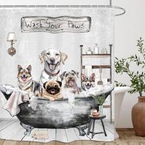 Funny Dogs Cute Shower Curtain Bulldog Pet Hilarious Schnauzer Farmhouse Rustic Bathroom Set Accessories Decor with 12Pack Hoo (as the picture,90x180cm)
