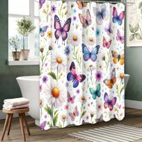 Butterfly pattern Bathing Curtain  Bathroom Shower Curtain Waterproof With 12 Hooks Home Deco Free Ship (Blue,180x180cm curtain) mėlyna