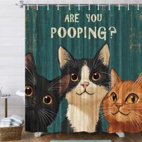 Funny Cat Vintage Shower Curtain, are You Pooping Curious Kitty Fun Whimsical Shower Curta, Fancy Humor Cat Polyester Fabric (as the picture,W90xH180cm-35x70in)