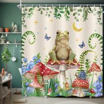 Mushroom Printed Shower Curtain Boho Moon Stars Aesthetic Floral Frog for Bathroom Decor (as the picture,W90XH180cm)