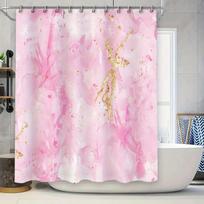 Luxury Marble Pink and Gold Shower Curtain Waterproof Bath Decor with Golden Sparkle Print for Bathroom Decoration Fuchsia Col (as the picture,90x180cm)
