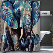 3D Elephant Bathing Curtain  Bathroom Letters Shower Curtain Waterproof With 12 Hooks Fishes Home Deco Free Ship (Blue,180x180cm curtain) mėlyna