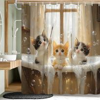 Cartoon kitten bubble bath Shower Curtain Washable Dirt-Resistant Shower Head waterproof Polyester Bath Curtain For Home Decor (as the picture,90x180CM)