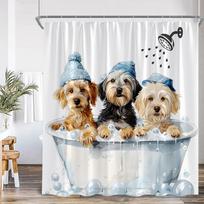 Funny Animal Cartoon Shower Curtain Bathing Dog Farm Animals Farmhouse Bathroom Decor Kid Child Polyester Bath Curtain with Hook (as the picture,90x180cm-35x70in)